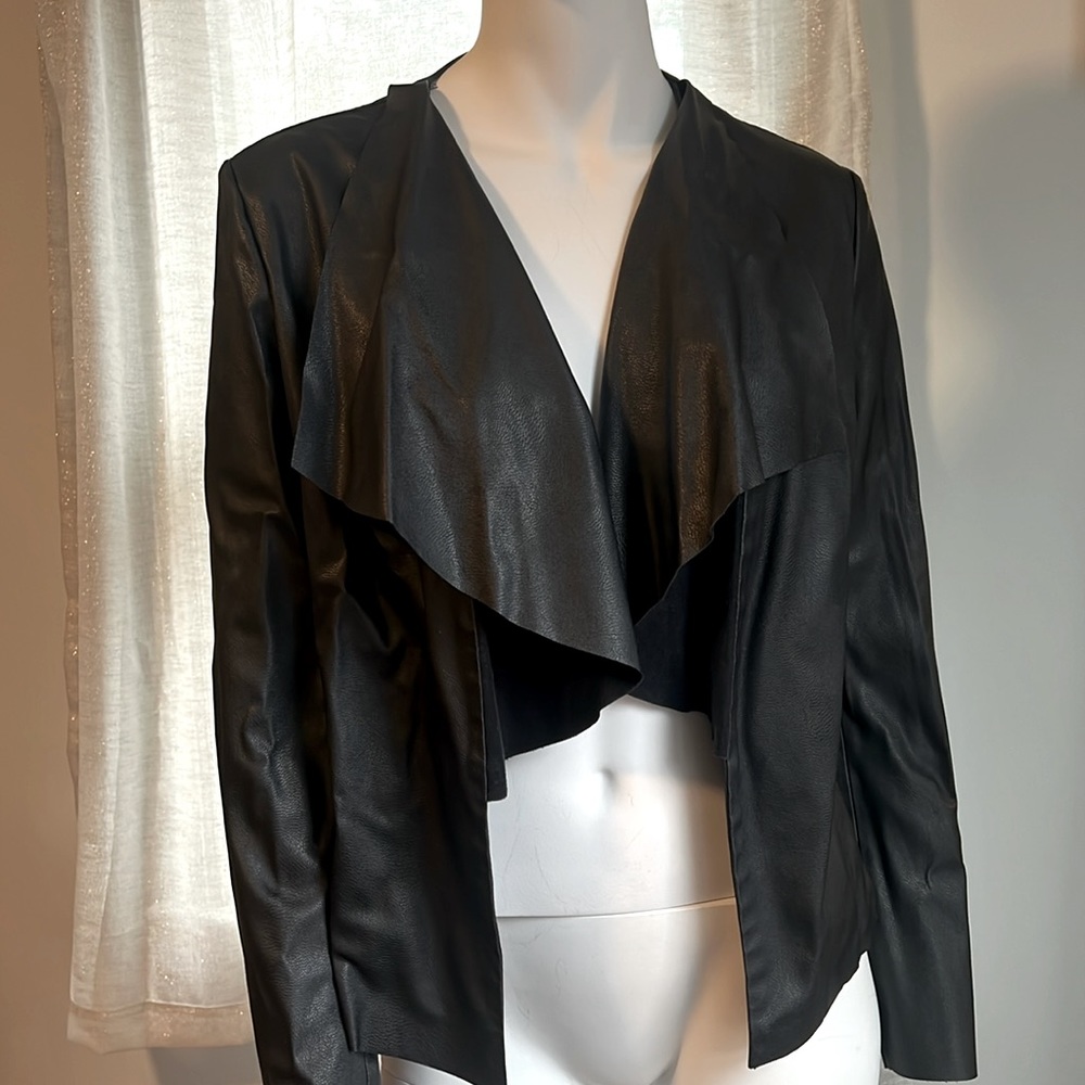 Zara Black Faux Leather Waterfall Draped Jacket Size S NWOT